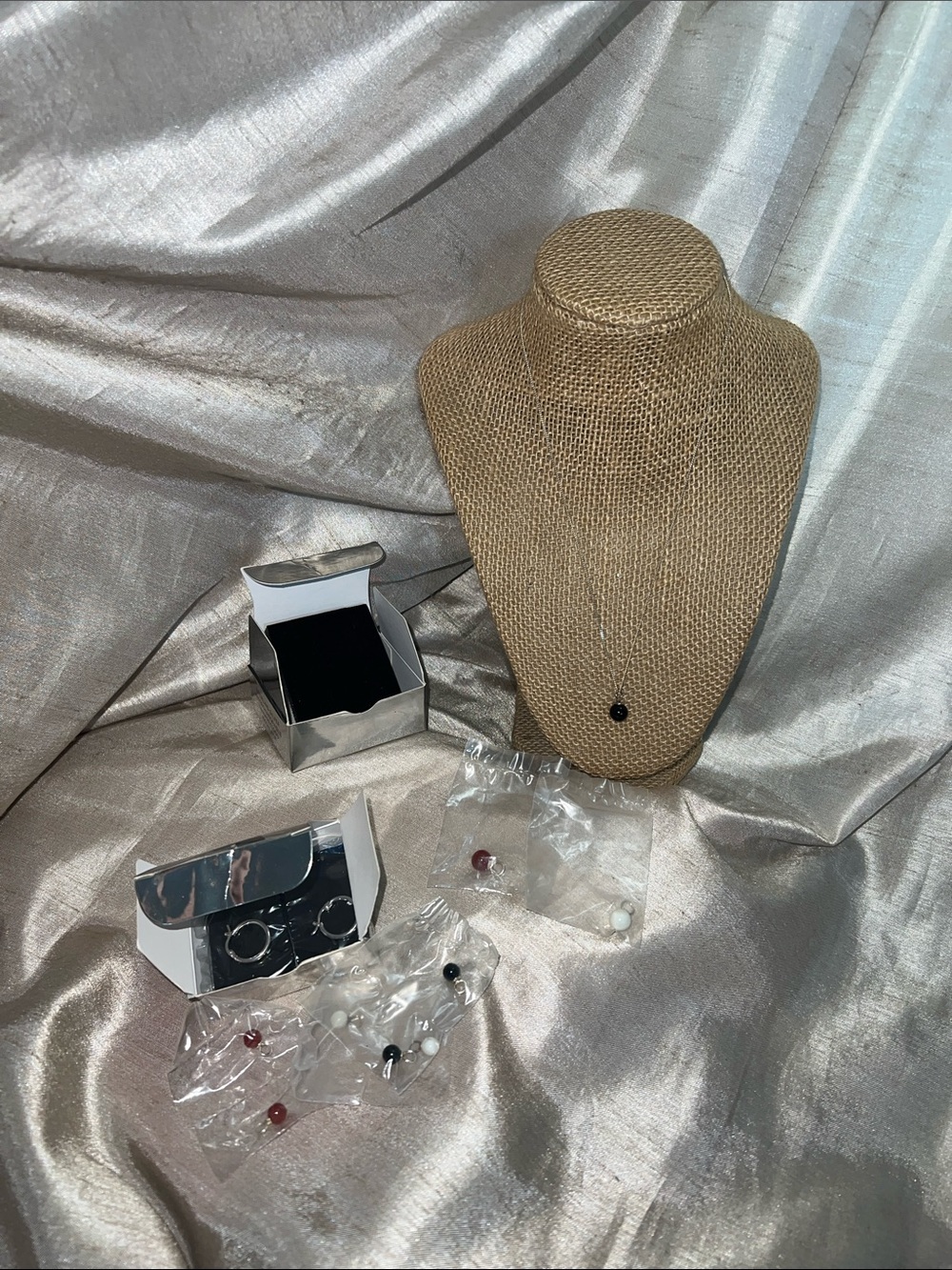 Sterling silver necklace & earrings interchangeable set nib